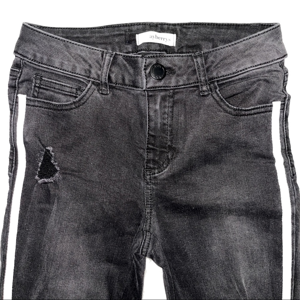 Boutique Ripped Fray Bottom Black & White side stripes Skinnies - Picture 6 of 14
